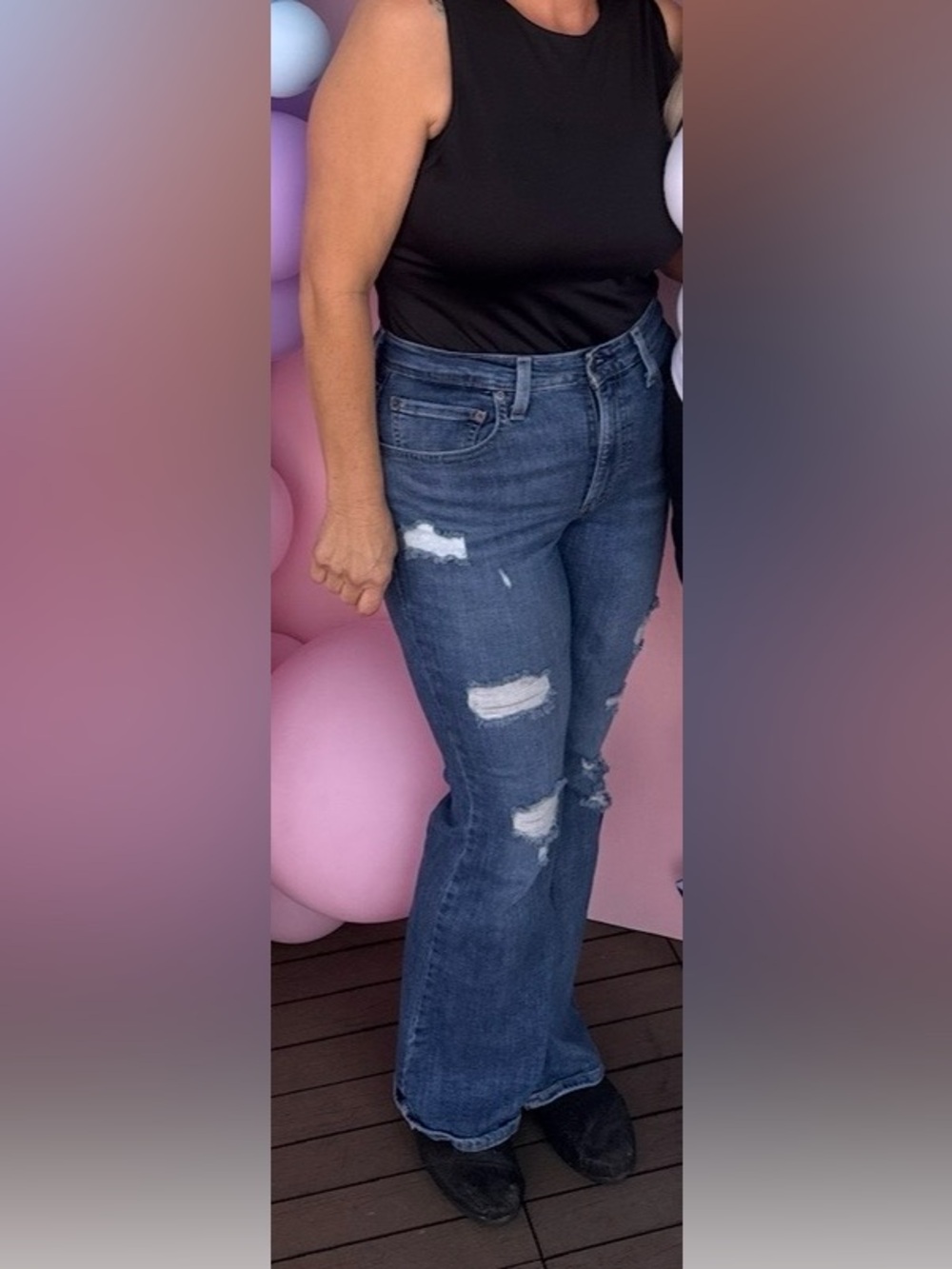 Levi's Mid Blue Distressed Flare Jeans